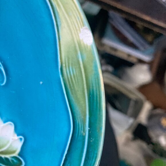 Zell Harmersbach Baden German Art Nouveau Lotus Water Lily Majolica Salad as is - Picture 9 of 11